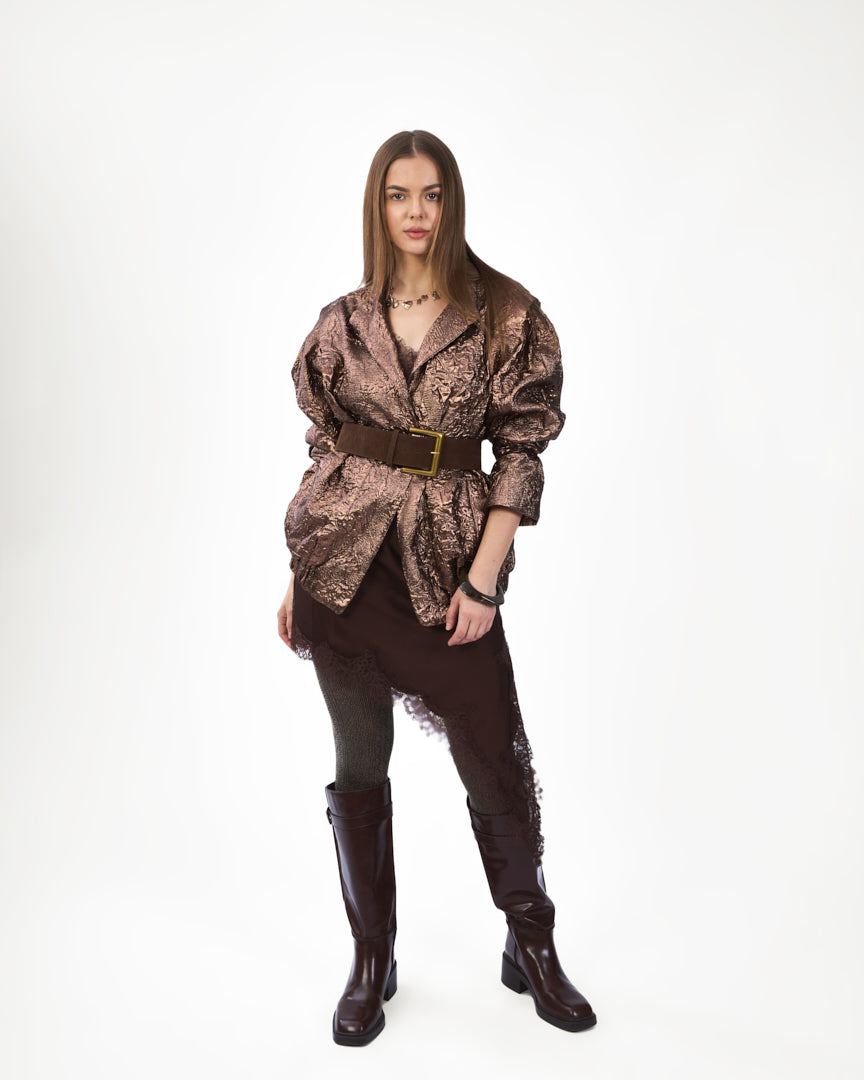A  metallic bronze statement jacket