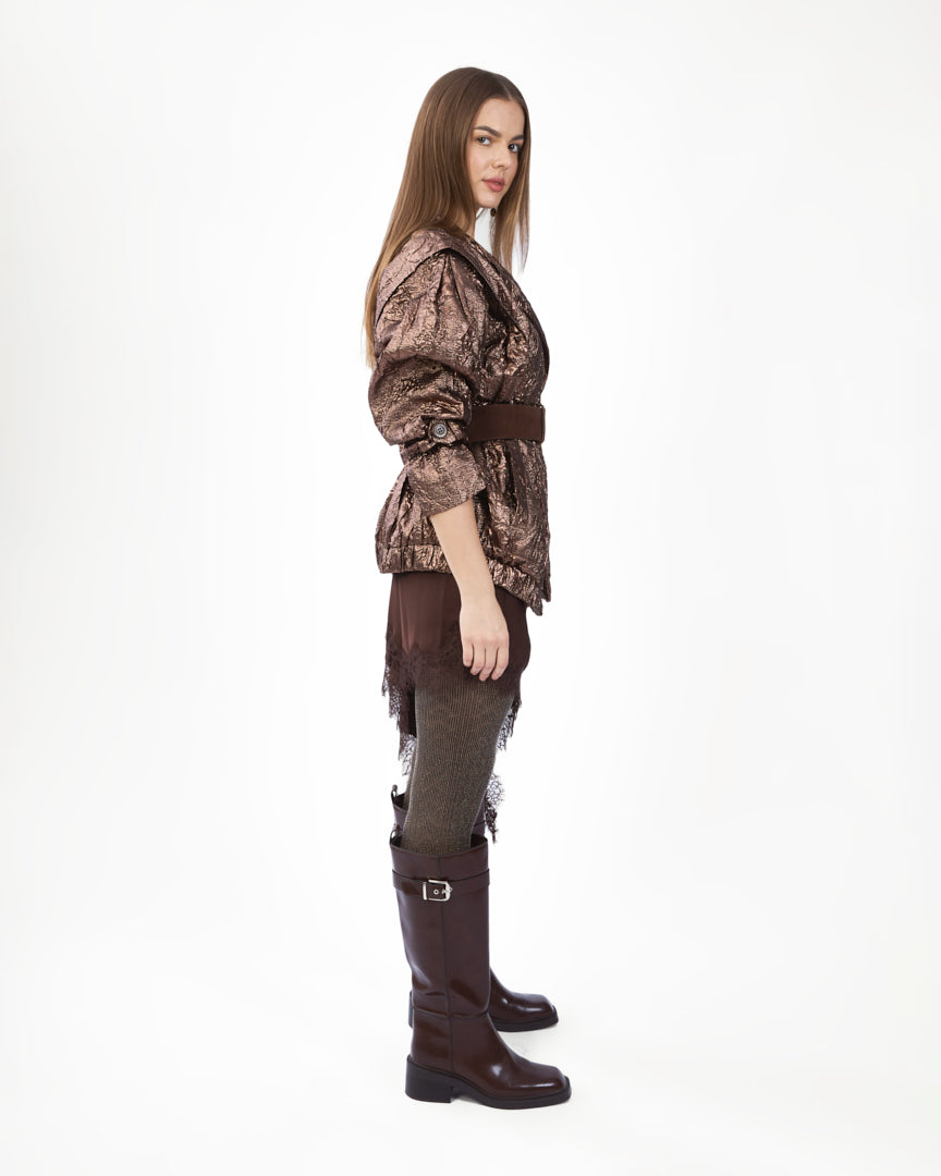A  metallic bronze statement jacket