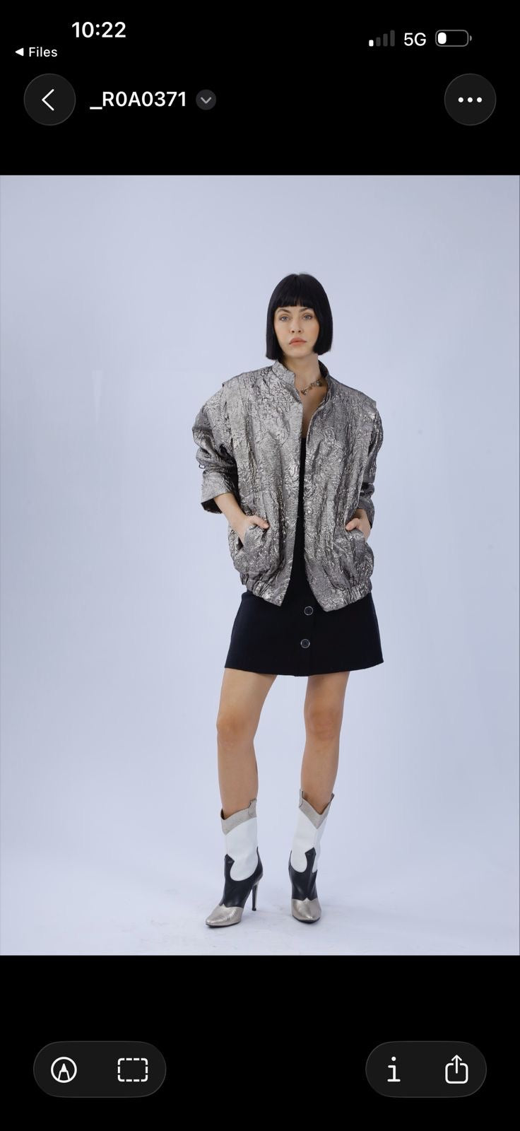 A metallic silver jacket